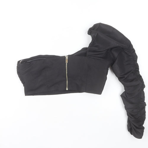 River Island Women’s Black One Shoulder Bow Cropped Blouse UK 10