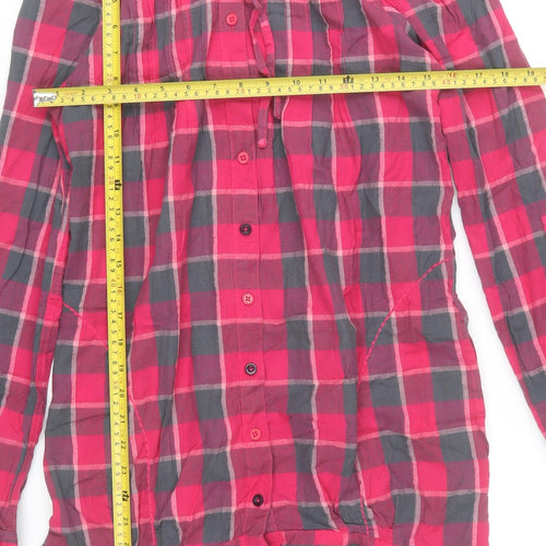 River Island Womens Red Check Hooded Jacket Size 12 Cotton Drawstring Casual