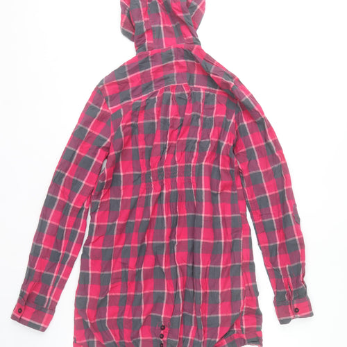 River Island Womens Red Check Hooded Jacket Size 12 Cotton Drawstring Casual