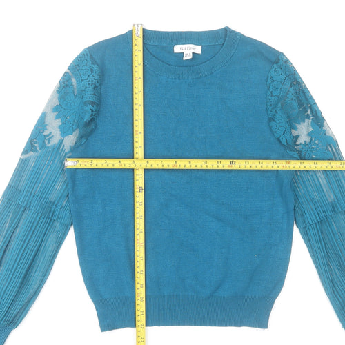 Wild Flower Women's Blue Lace Sleeve Crew Neck Jumper Size 12