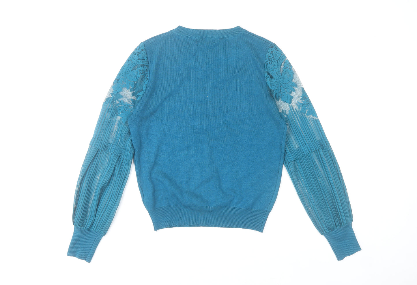 Wild Flower Women's Blue Lace Sleeve Crew Neck Jumper Size 12