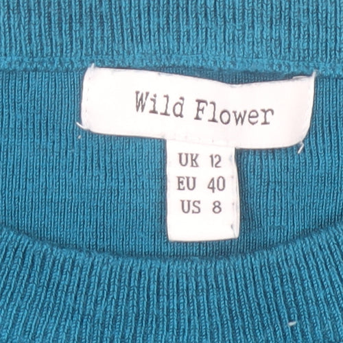 Wild Flower Women's Blue Lace Sleeve Crew Neck Jumper Size 12