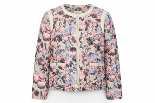 Front view of Softy women’s multicoloured floral quilted jacket xl zip pockets casual