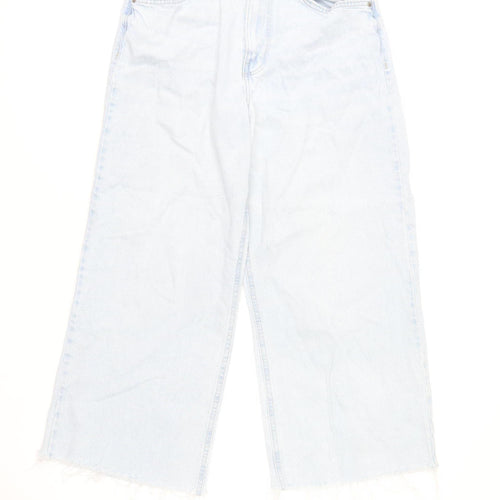 Bershka Women’s Light Blue Wide Crop Jeans Size 10 Cotton Denim
