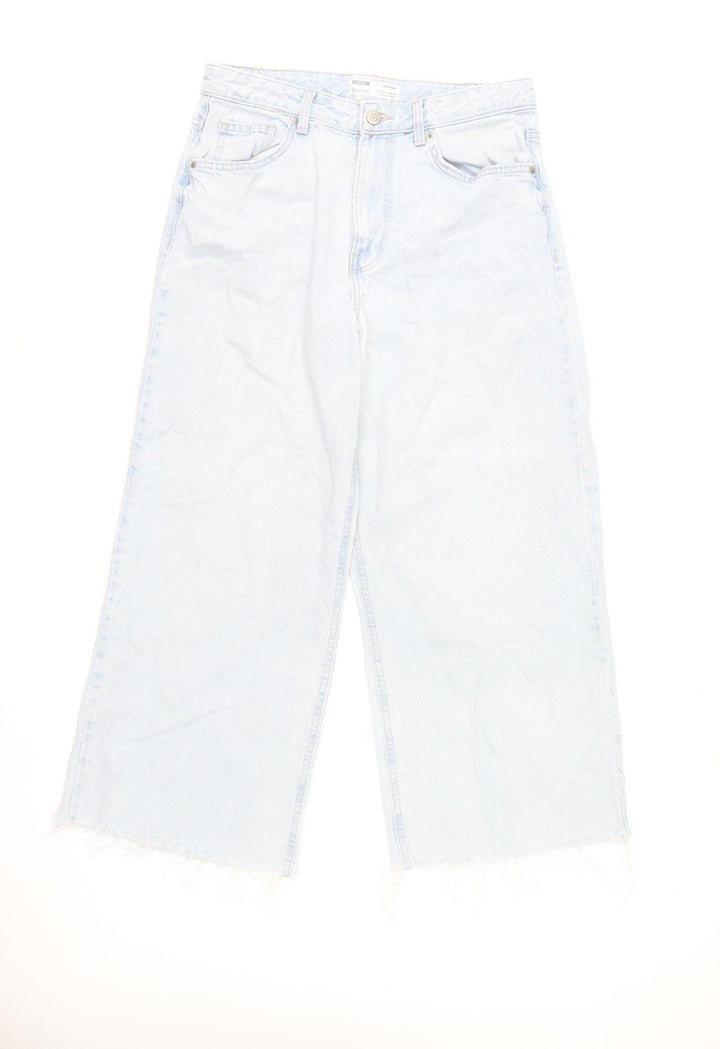 Bershka Women’s Light Blue Wide Crop Jeans Size 10 Cotton Denim
