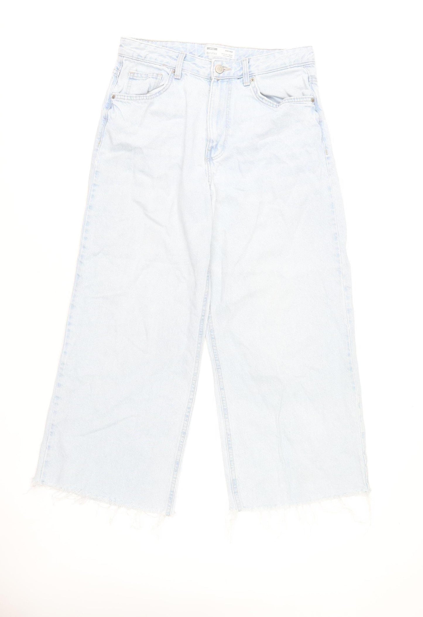 Bershka Women’s Light Blue Wide Crop Jeans Size 10 Cotton Denim