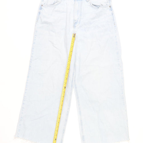 Bershka Women’s Light Blue Wide Crop Jeans Size 10 Cotton Denim
