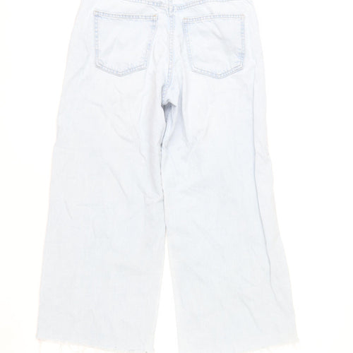 Bershka Women’s Light Blue Wide Crop Jeans Size 10 Cotton Denim