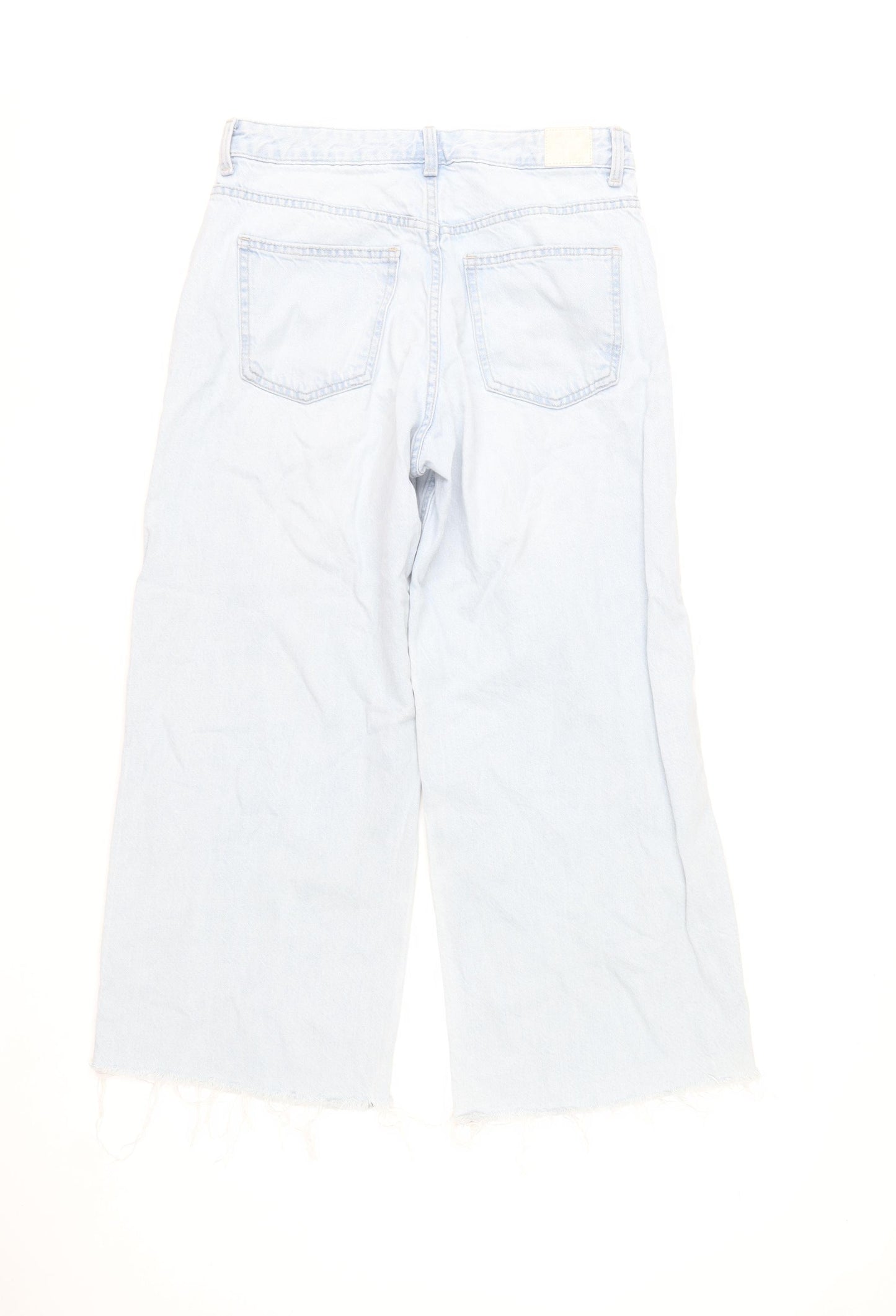 Bershka Women’s Light Blue Wide Crop Jeans Size 10 Cotton Denim