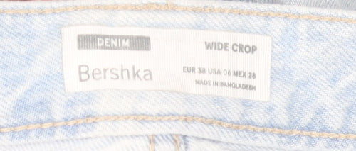 Bershka Women’s Light Blue Wide Crop Jeans Size 10 Cotton Denim