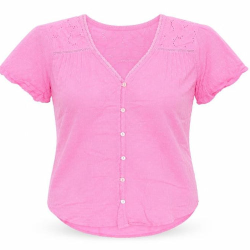 Dunnes Stores Women’s Pink Cotton Short Sleeve Button Blouse Size S