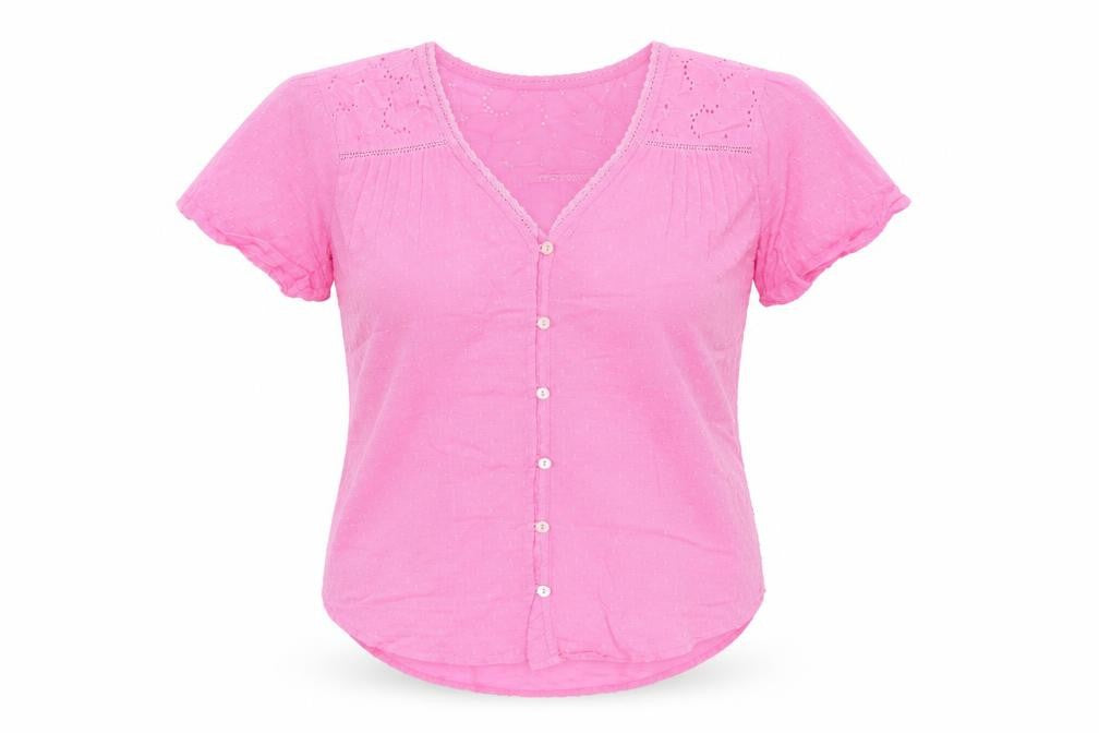 Dunnes Stores Women’s Pink Cotton Short Sleeve Button Blouse Size S