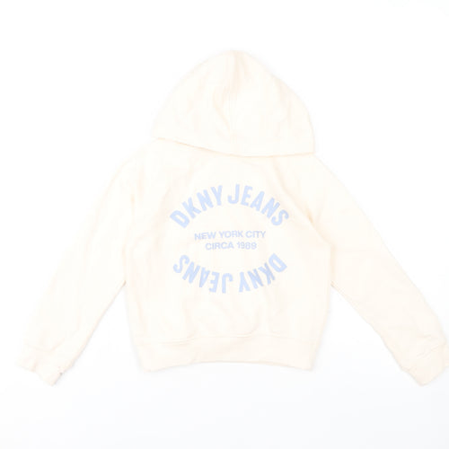 DKNY Jeans Girls Beige Hooded Pullover Hoodie Size 5 Graphic Print