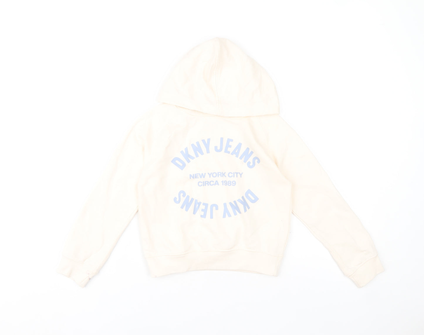 DKNY Jeans Girls Beige Hooded Pullover Hoodie Size 5 Graphic Print