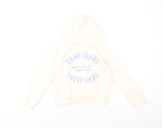 DKNY Jeans Girls Beige Hooded Pullover Hoodie Size 5 Graphic Print