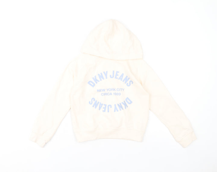 DKNY Jeans Girls Beige Hooded Pullover Hoodie Size 5 Graphic Print