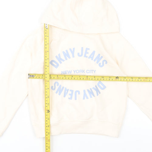 DKNY Jeans Girls Beige Hooded Pullover Hoodie Size 5 Graphic Print