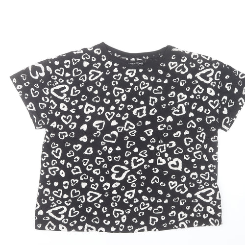 Dunnes Stores Women Black Heart Print Cotton T-Shirt Size 12