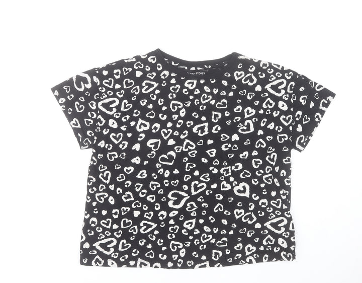 Dunnes Stores Women Black Heart Print Cotton T-Shirt Size 12