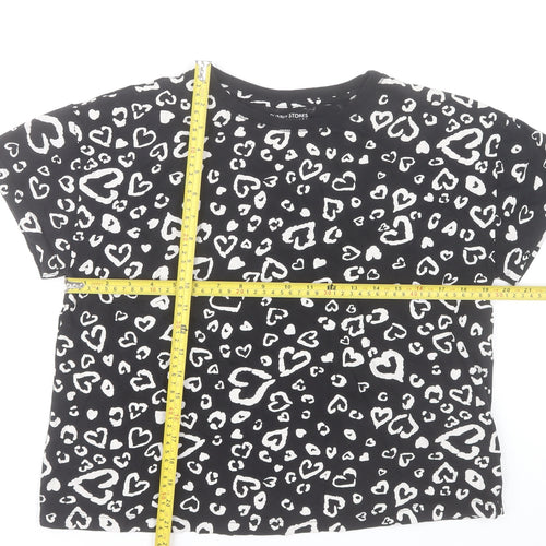 Dunnes Stores Women Black Heart Print Cotton T-Shirt Size 12