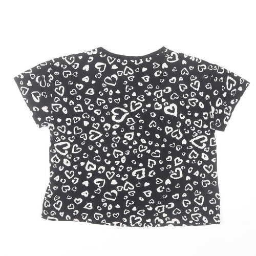 Dunnes Stores Women Black Heart Print Cotton T-Shirt Size 12