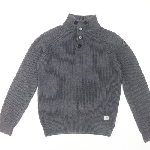Crosshatch Men's Grey High Neck Henley Jumper L