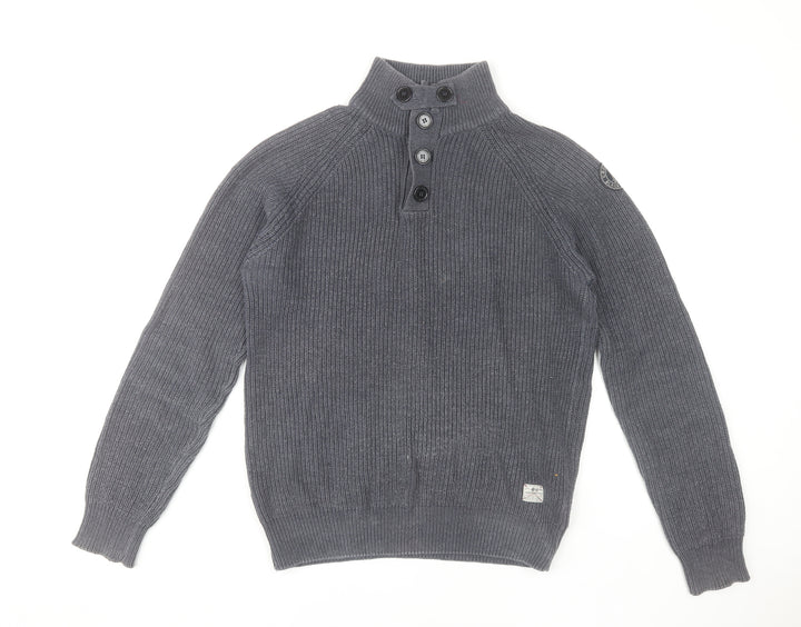 Crosshatch Men's Grey High Neck Henley Jumper L