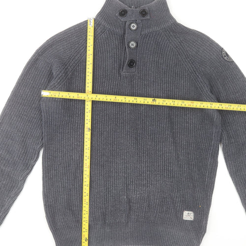 Crosshatch Men's Grey High Neck Henley Jumper L