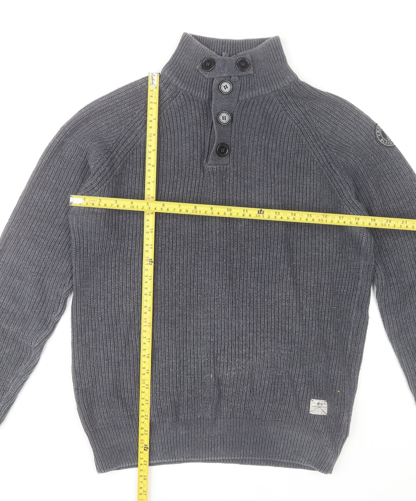 Crosshatch Men's Grey High Neck Henley Jumper L