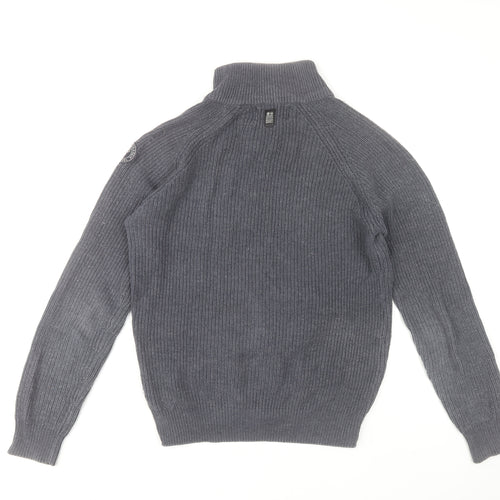 Crosshatch Men's Grey High Neck Henley Jumper L