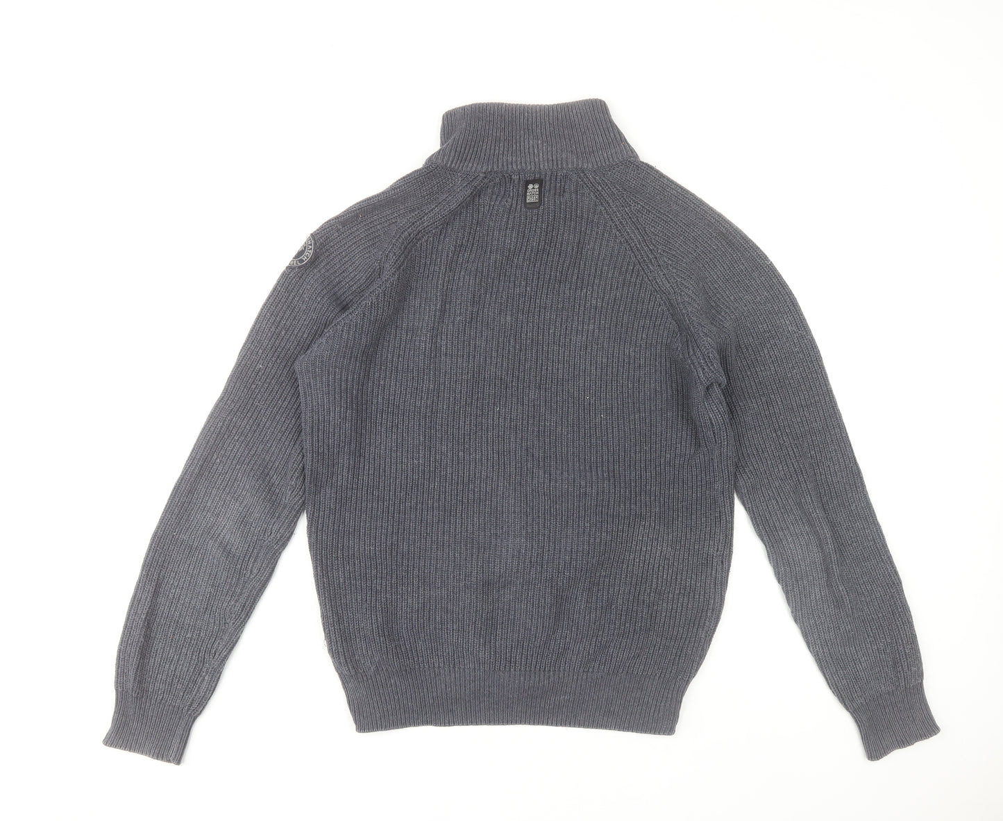 Crosshatch Men's Grey High Neck Henley Jumper L