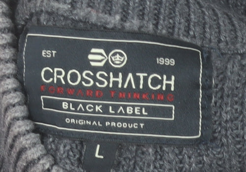 Crosshatch Men's Grey High Neck Henley Jumper L