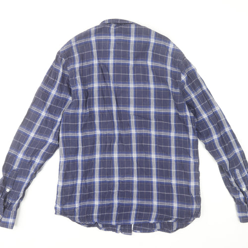 Lee Men's Blue Check Flannel Button-Up Shirt Long Sleeve L