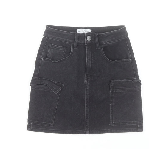 Redial Women's Black Denim Cargo Mini Skirt XS High Rise
