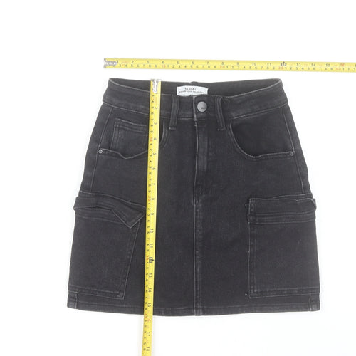 Redial Women's Black Denim Cargo Mini Skirt XS High Rise