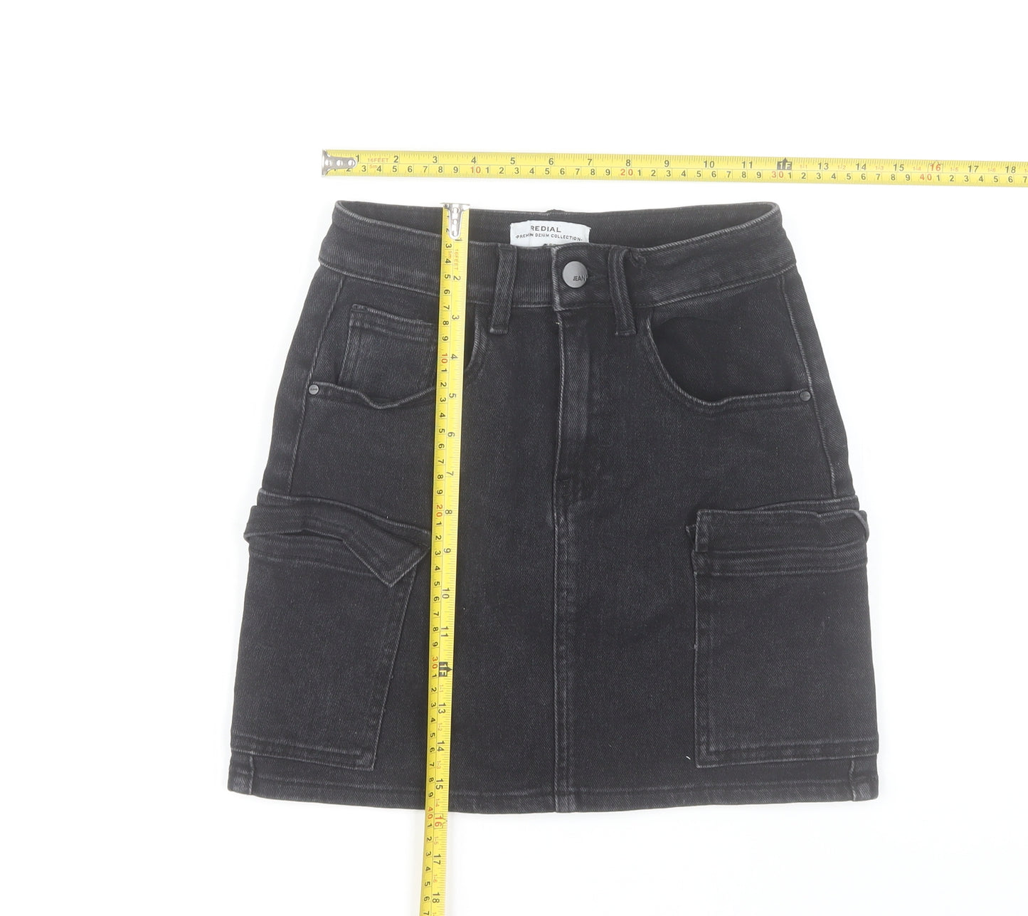 Redial Women's Black Denim Cargo Mini Skirt XS High Rise