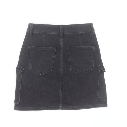 Redial Women's Black Denim Cargo Mini Skirt XS High Rise