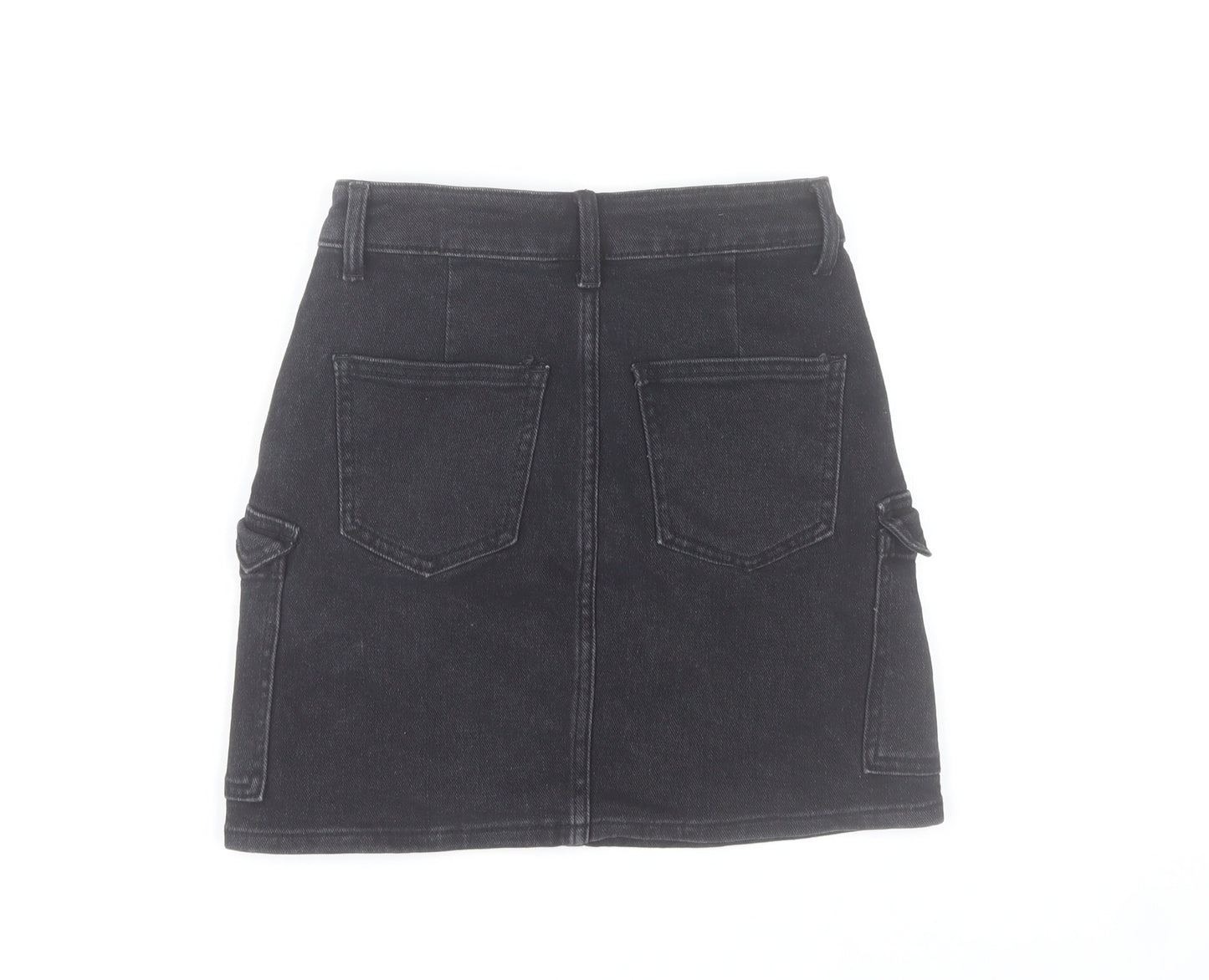 Redial Women's Black Denim Cargo Mini Skirt XS High Rise