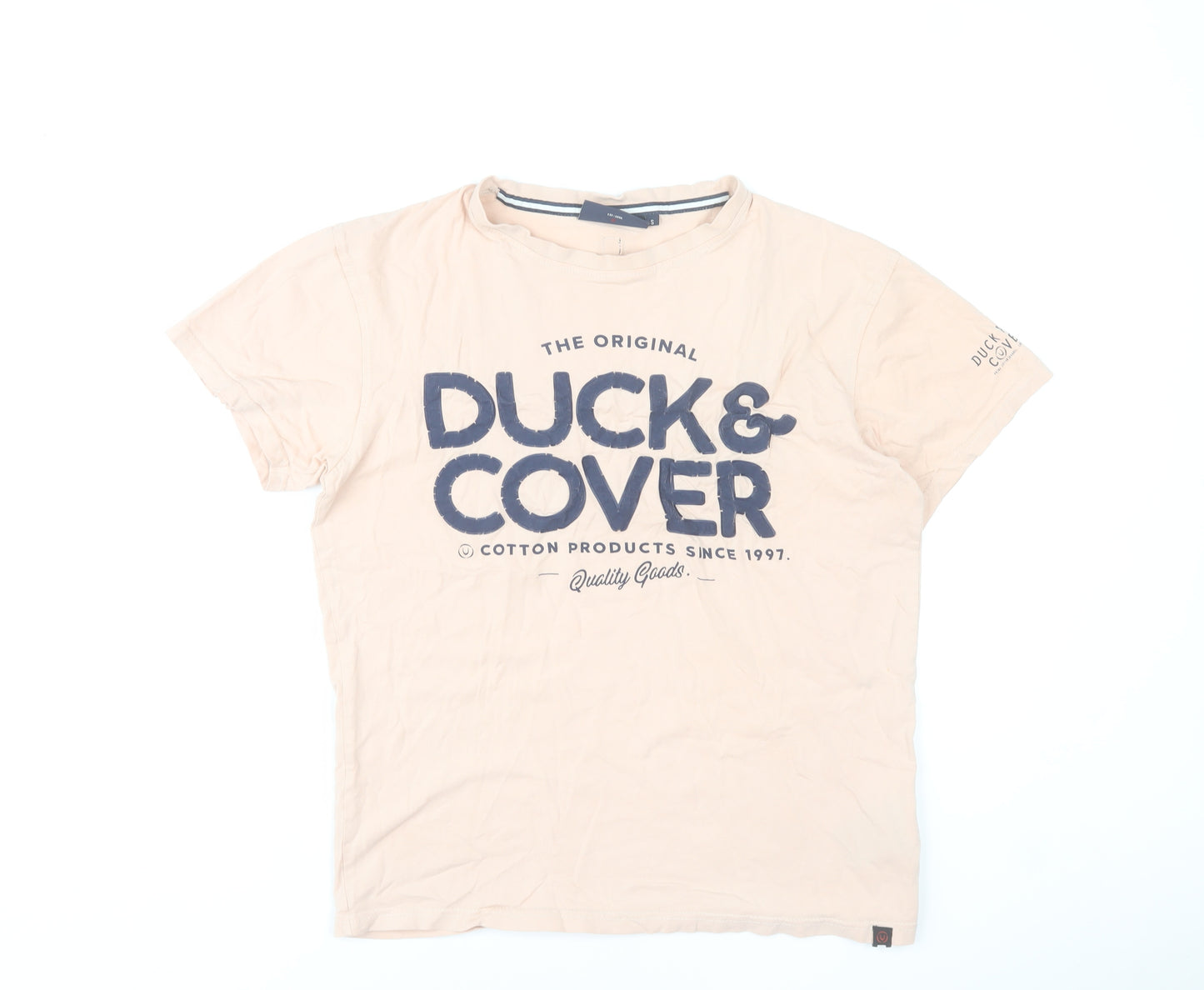 Duck and Cover Men's Beige Graphic Cotton T-Shirt Size S