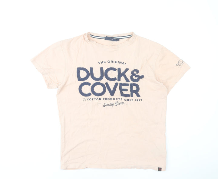 Duck and Cover Men's Beige Graphic Cotton T-Shirt Size S