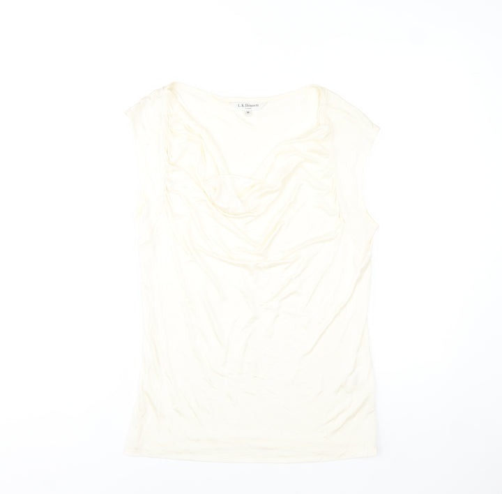 L.K. Bennett Women's Ivory Viscose Cowl Neck Sleeveless Blouse M