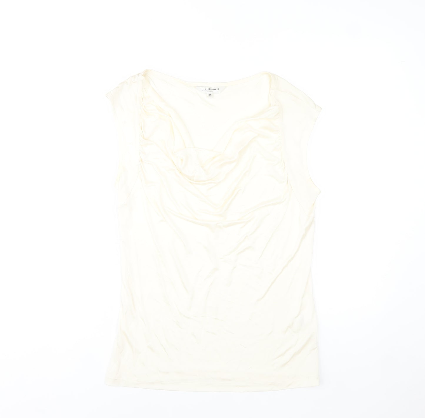 L.K. Bennett Women's Ivory Viscose Cowl Neck Sleeveless Blouse M