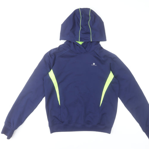 Domyos Boys Blue and Neon Green Pullover Hoodie 14 Years Polyester Blend