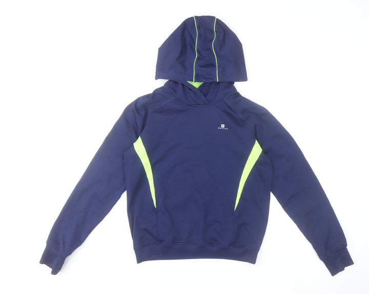 Domyos Boys Blue and Neon Green Pullover Hoodie 14 Years Polyester Blend