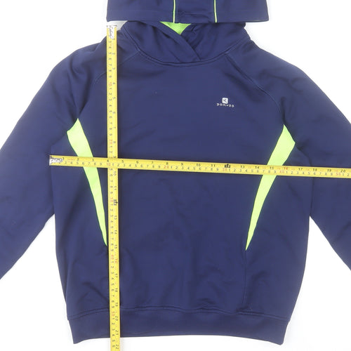 Domyos Boys Blue and Neon Green Pullover Hoodie 14 Years Polyester Blend