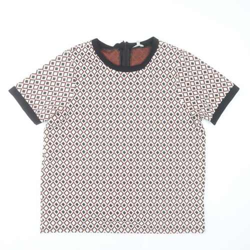 River Island Women's Multicoloured Geometric Short Sleeve Blouse UK 16