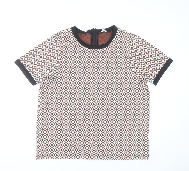 River Island Women's Multicoloured Geometric Short Sleeve Blouse UK 16