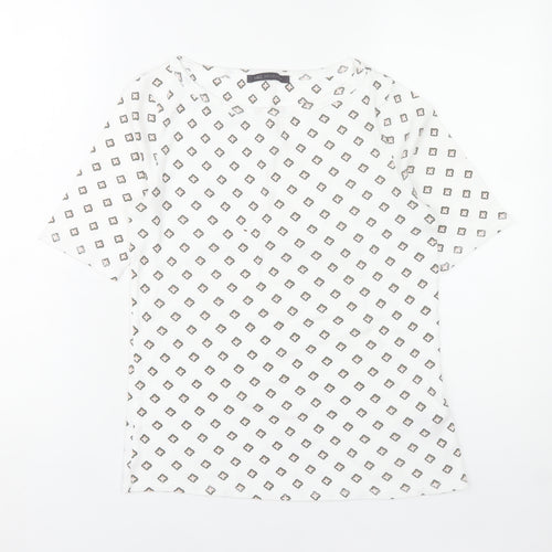 Marks and Spencer Womens White Geometric Print Cotton T-Shirt UK 12
