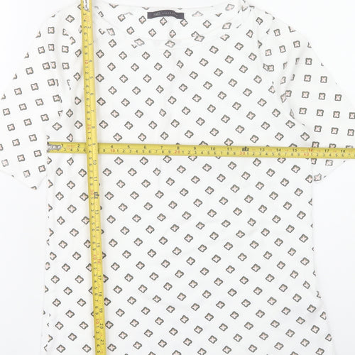 Marks and Spencer Womens White Geometric Print Cotton T-Shirt UK 12