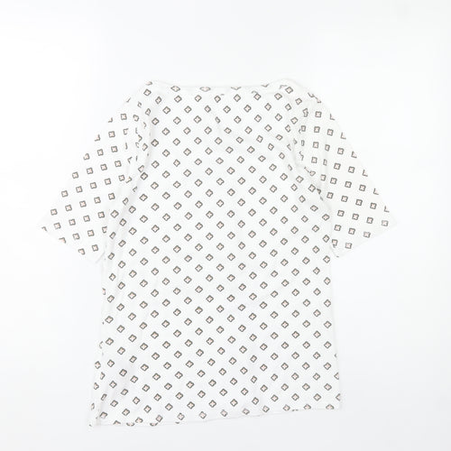 Marks and Spencer Womens White Geometric Print Cotton T-Shirt UK 12